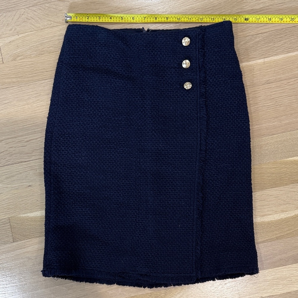 Talbots Navy Textured Pencil Skirt with Gold Buttons